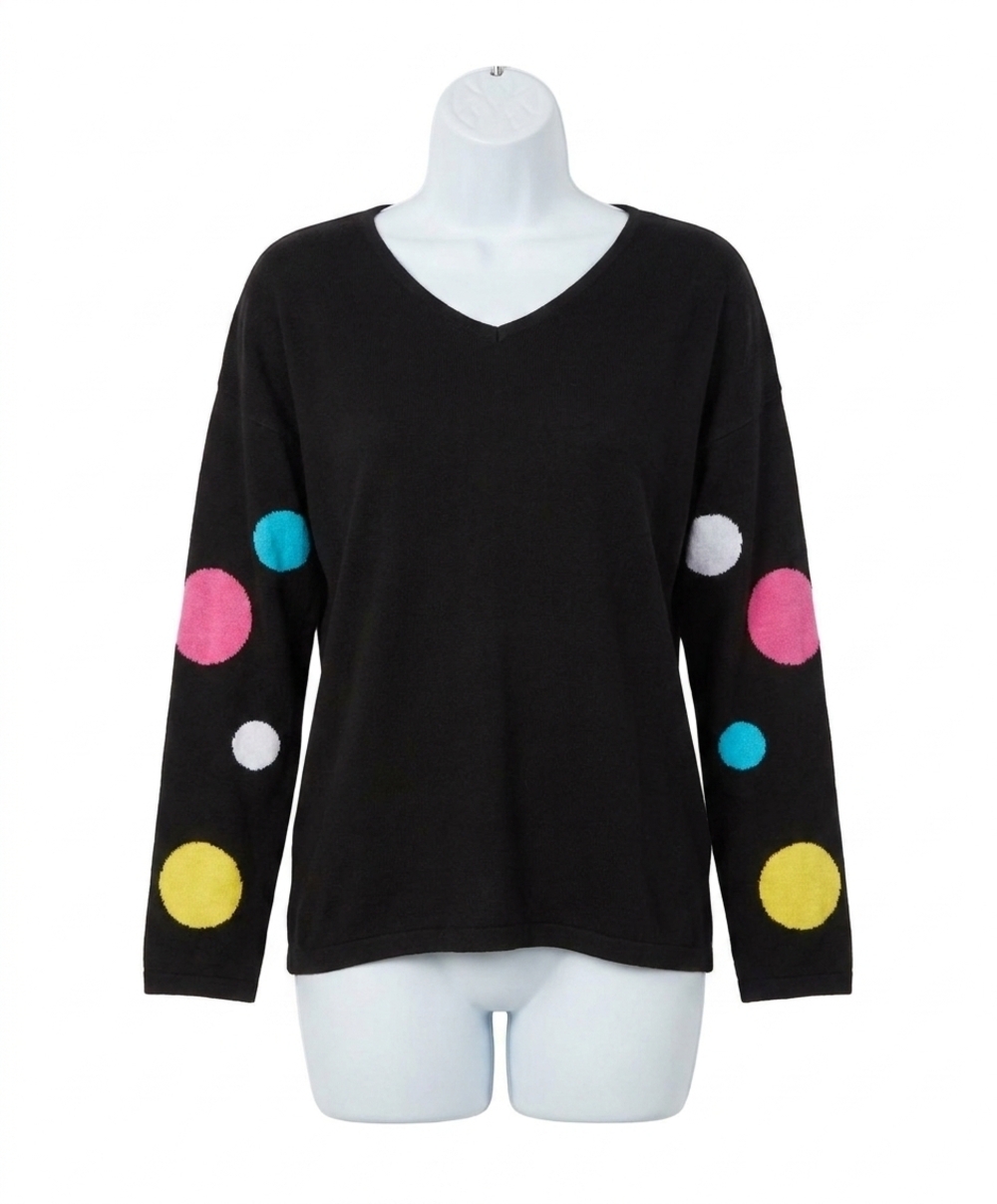 NEW ANGEL APPAREL v-neck polkadot detail sleeve top in black